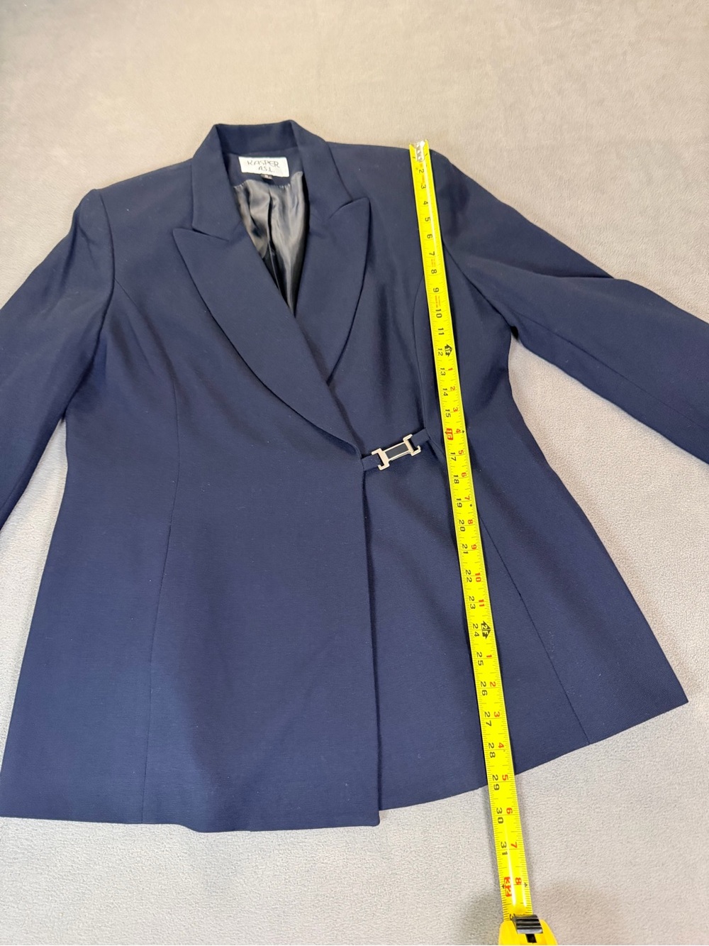 Kasper Women’s Navy Double Breasted Suit Jacket/ Blazer-Metal Side Hook -Size 14 - Picture 6 of 7